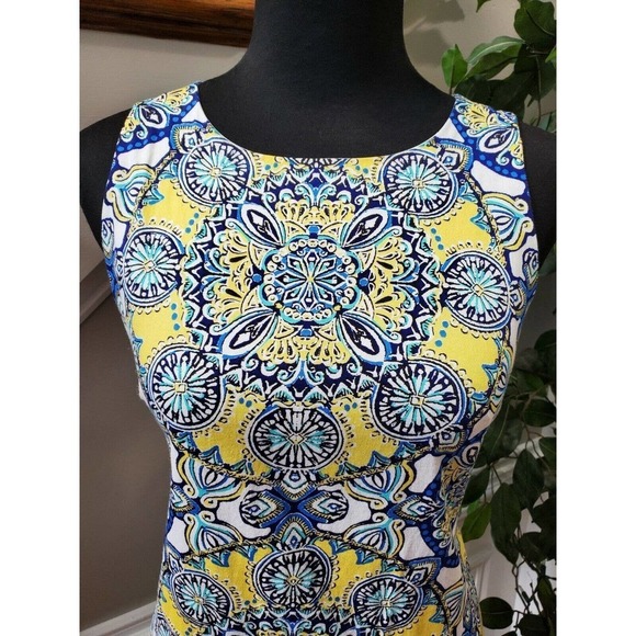 London Times Women's Multicolor Cotton Sleeveless Round Neck Knee Length Dress 6 - Picture 5 of 10